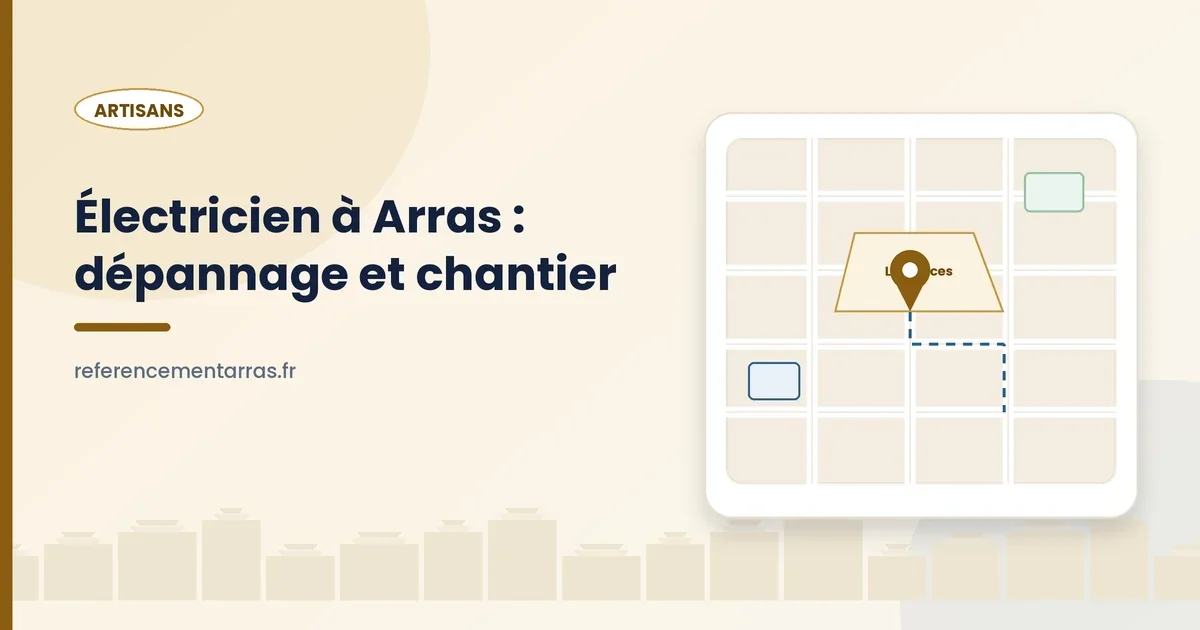 Plan de ville d'Arras avec la zone d'intervention d'un électricien
